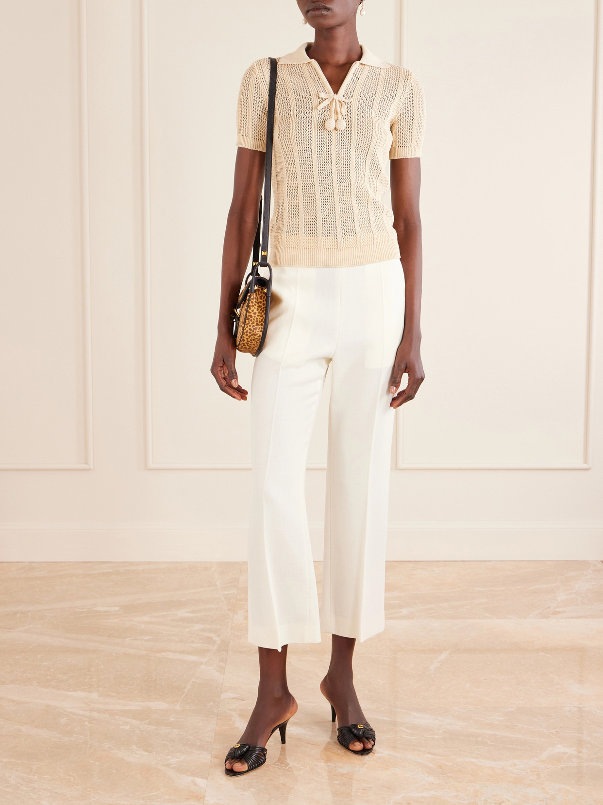 Valentino Embroidered Cotton Knit Polo Woman Ivory Xs In Neutral