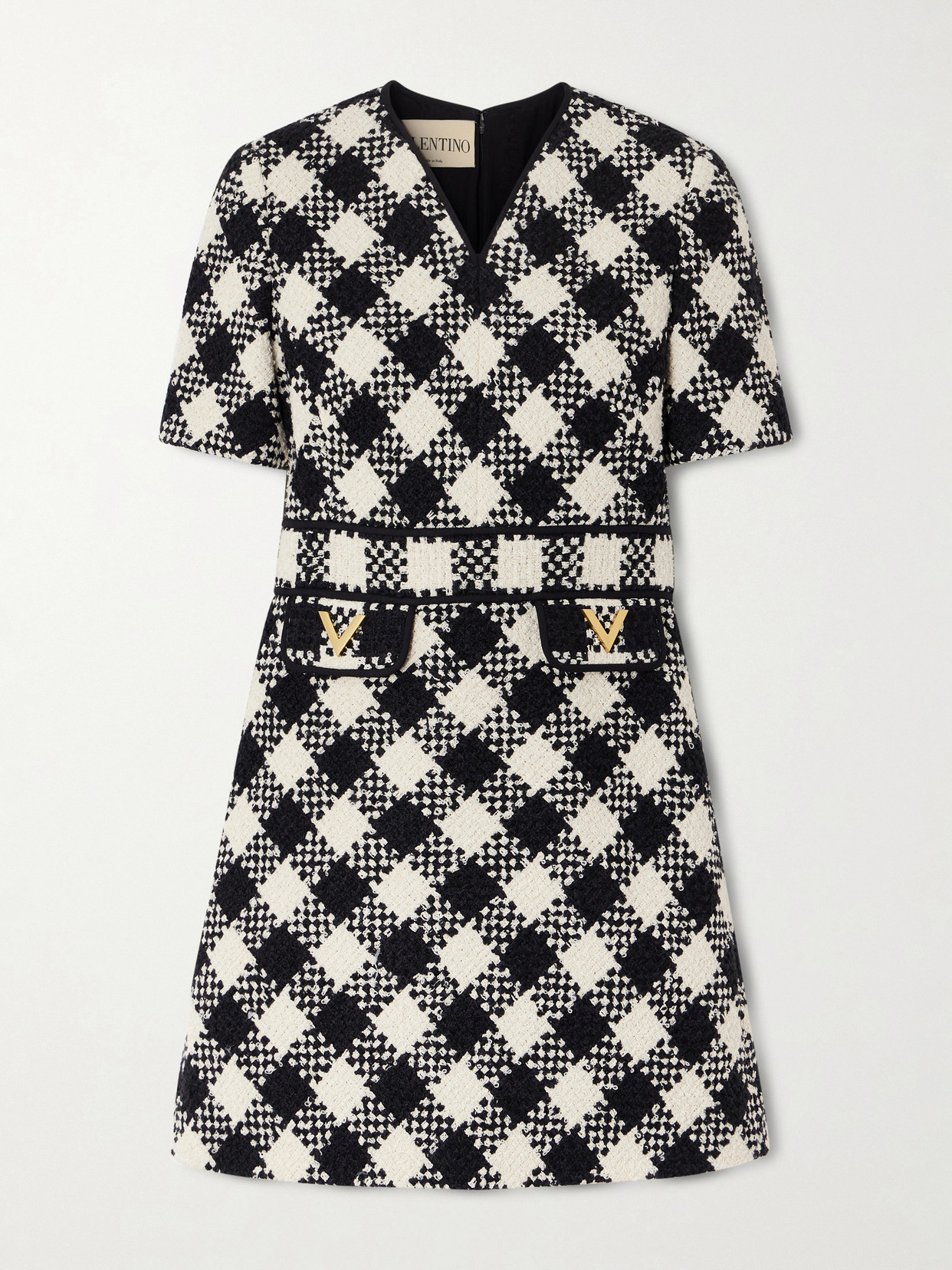 Valentino Vgold Checked Tweed Minidress In Black