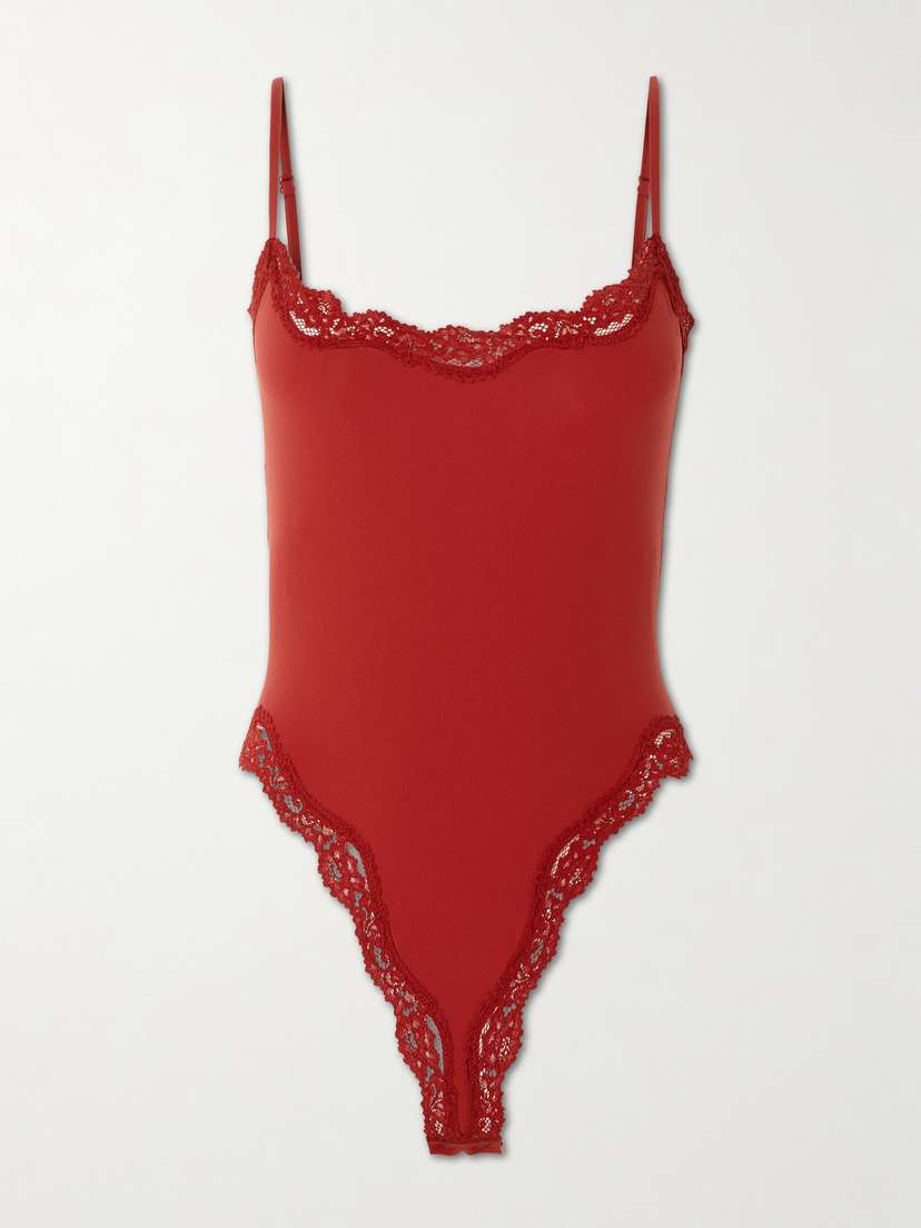 Skims Fits Everybody Lace Cami Bodysuit - Brick
