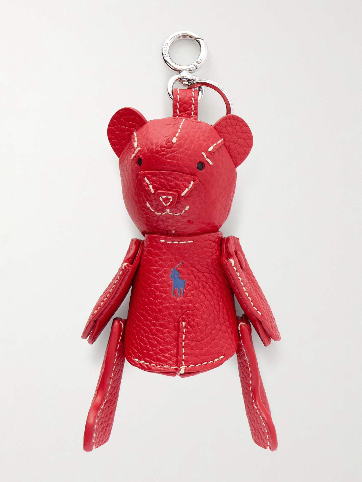Polo Ralph Lauren Bear Textured-leather And Silver-tone Bag Charm In Red