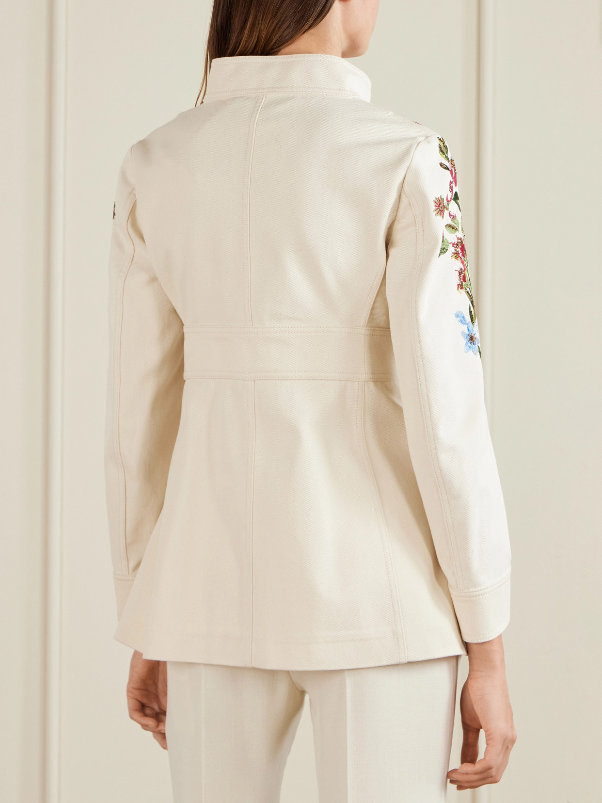 Garavani - Belted Embellished Embroidered Denim Jacket