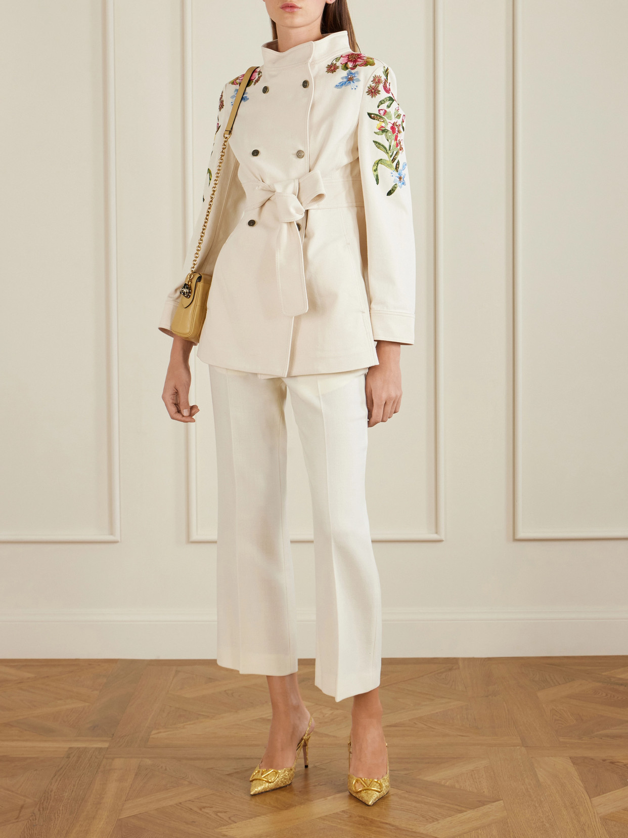 Garavani - Belted Embellished Embroidered Denim Jacket