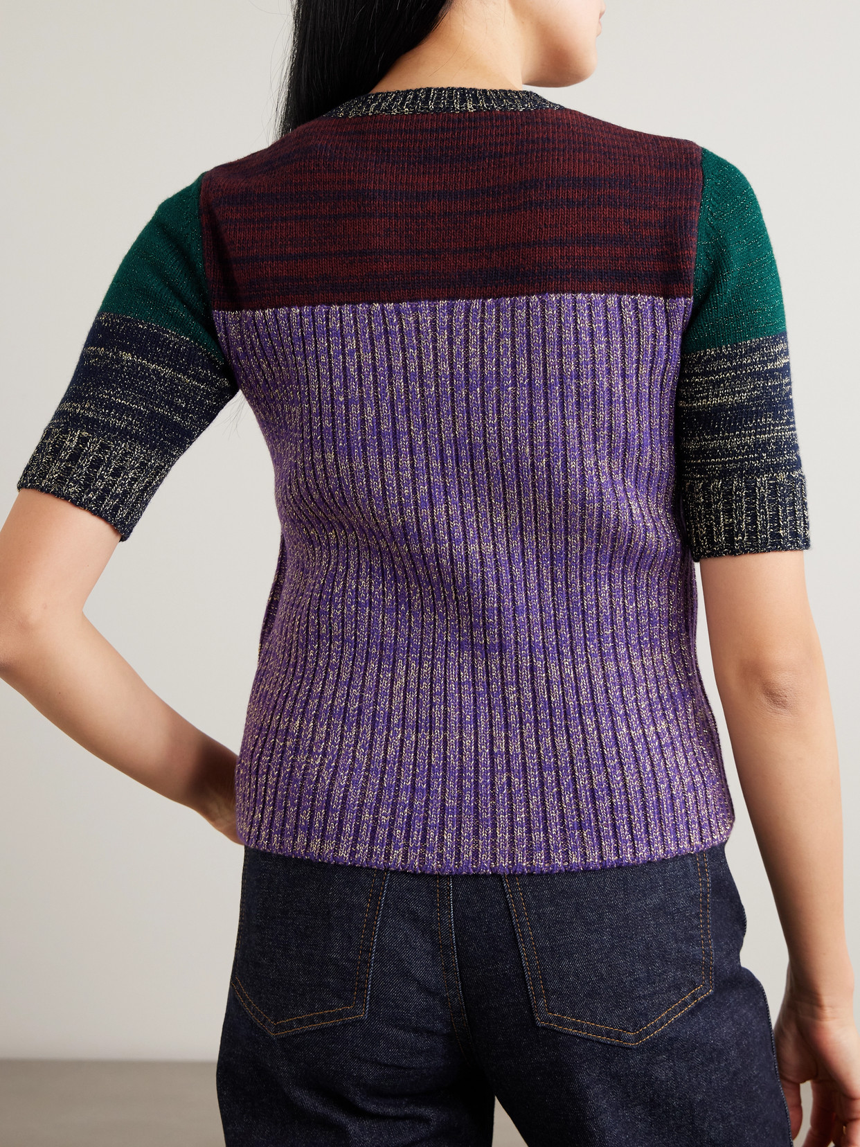 Garavani - Color-Block Metallic Ribbed Wool-Blend Sweater