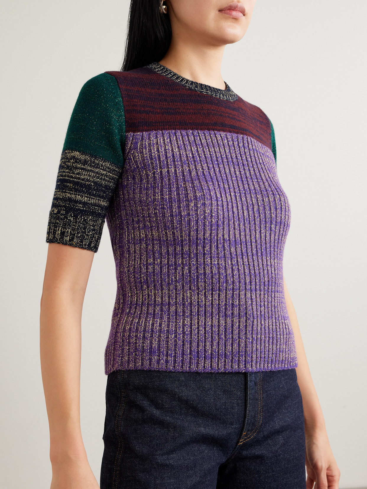 Garavani - Color-Block Metallic Ribbed Wool-Blend Sweater