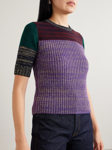 Valentino Garavani Color-block metallic ribbed wool-blend sweater