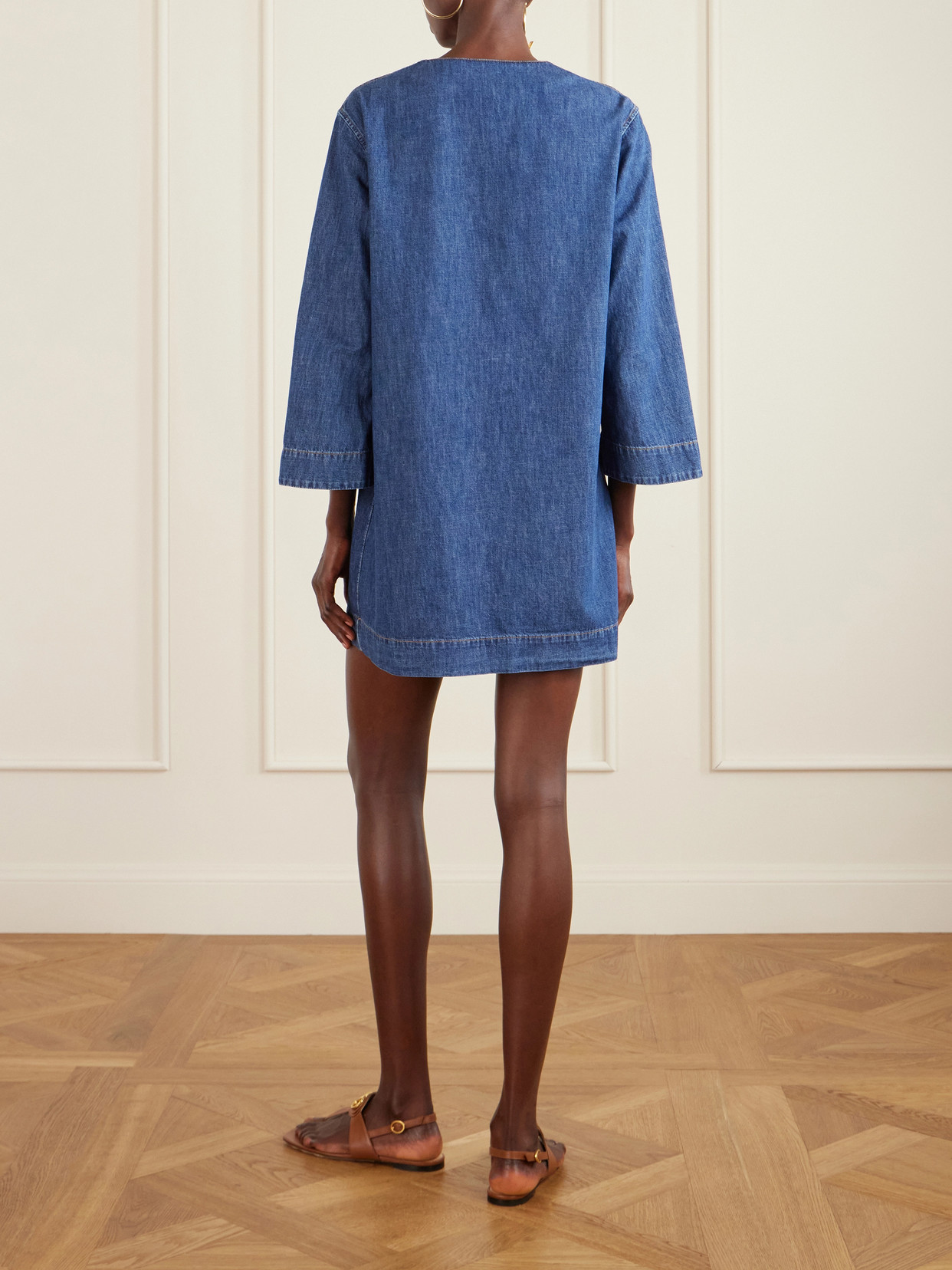 Valentino Vlogo Signature Denim Dress Three Quarter Sleeves In Blue