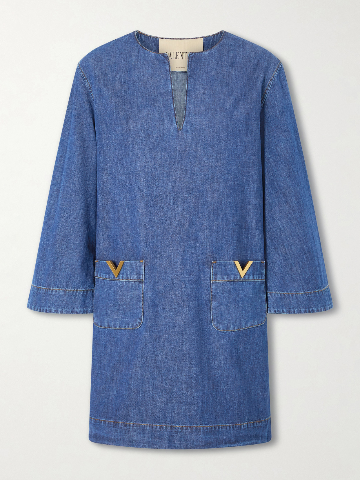 Valentino Vlogo Embellished Denim Mini Dress In Blue