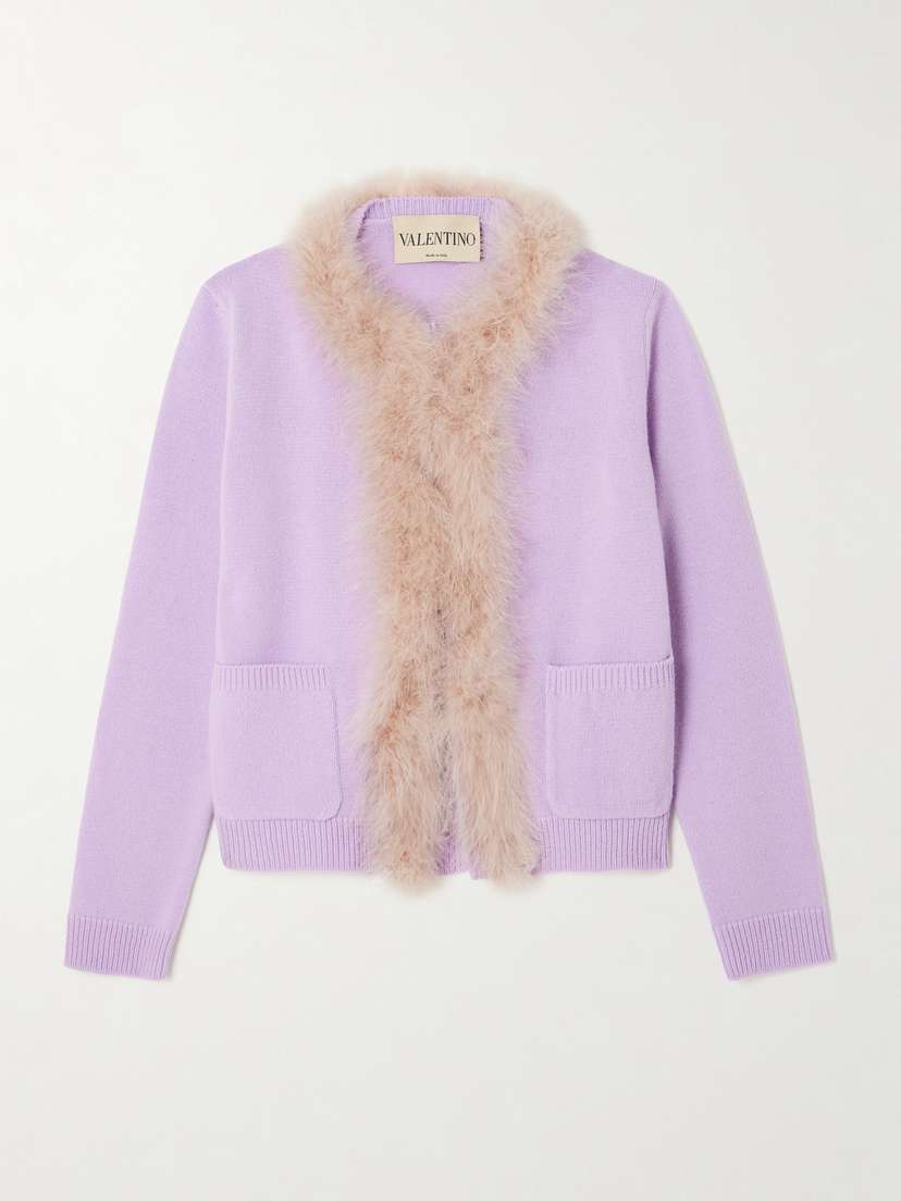 Valentino Garavani Feather-trimmed Wool Cardigan