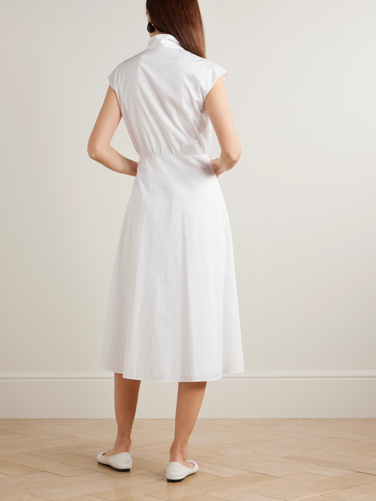 Valentino Broderie Anglaise-trimmed Cotton-poplin Midi Dress In White