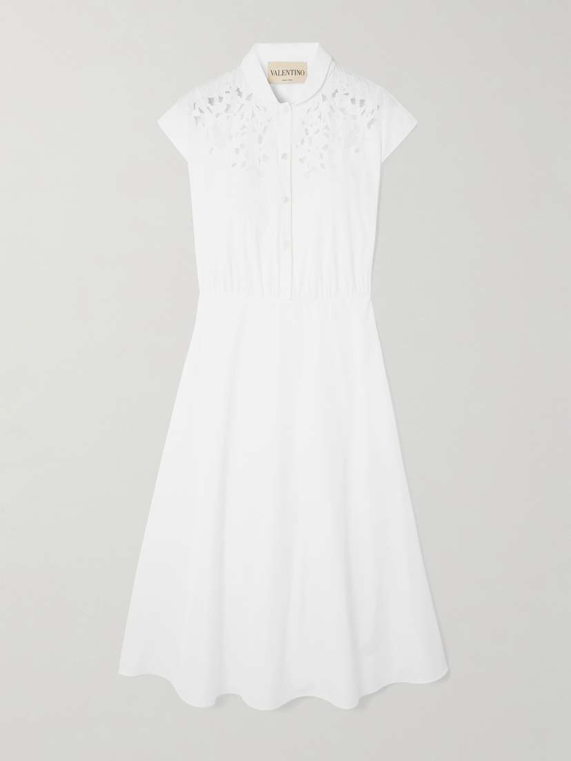 Valentino Garavani Broderie Anglaise-trimmed Cotton-poplin Midi Dress