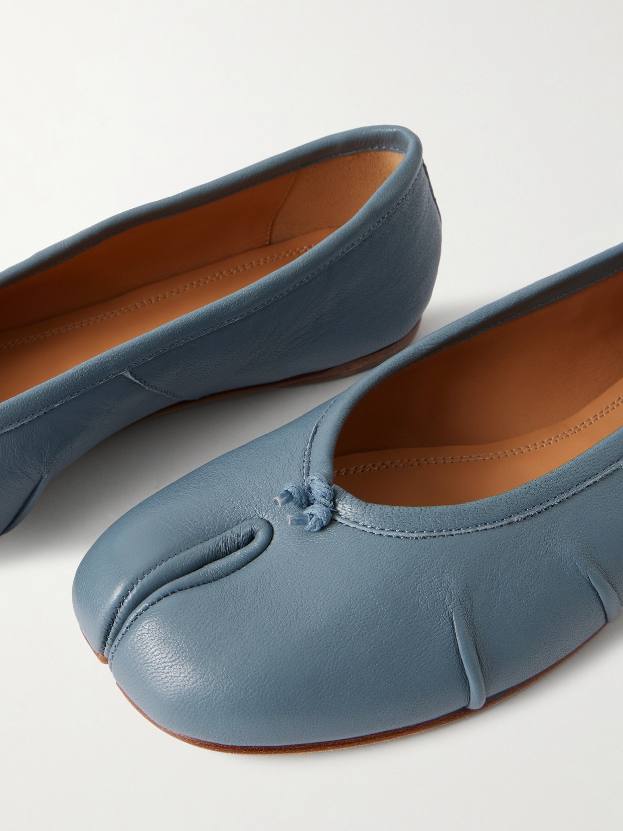 Maison Margiela Tabi Split-toe Textured Leather Ballet Flats In Blue