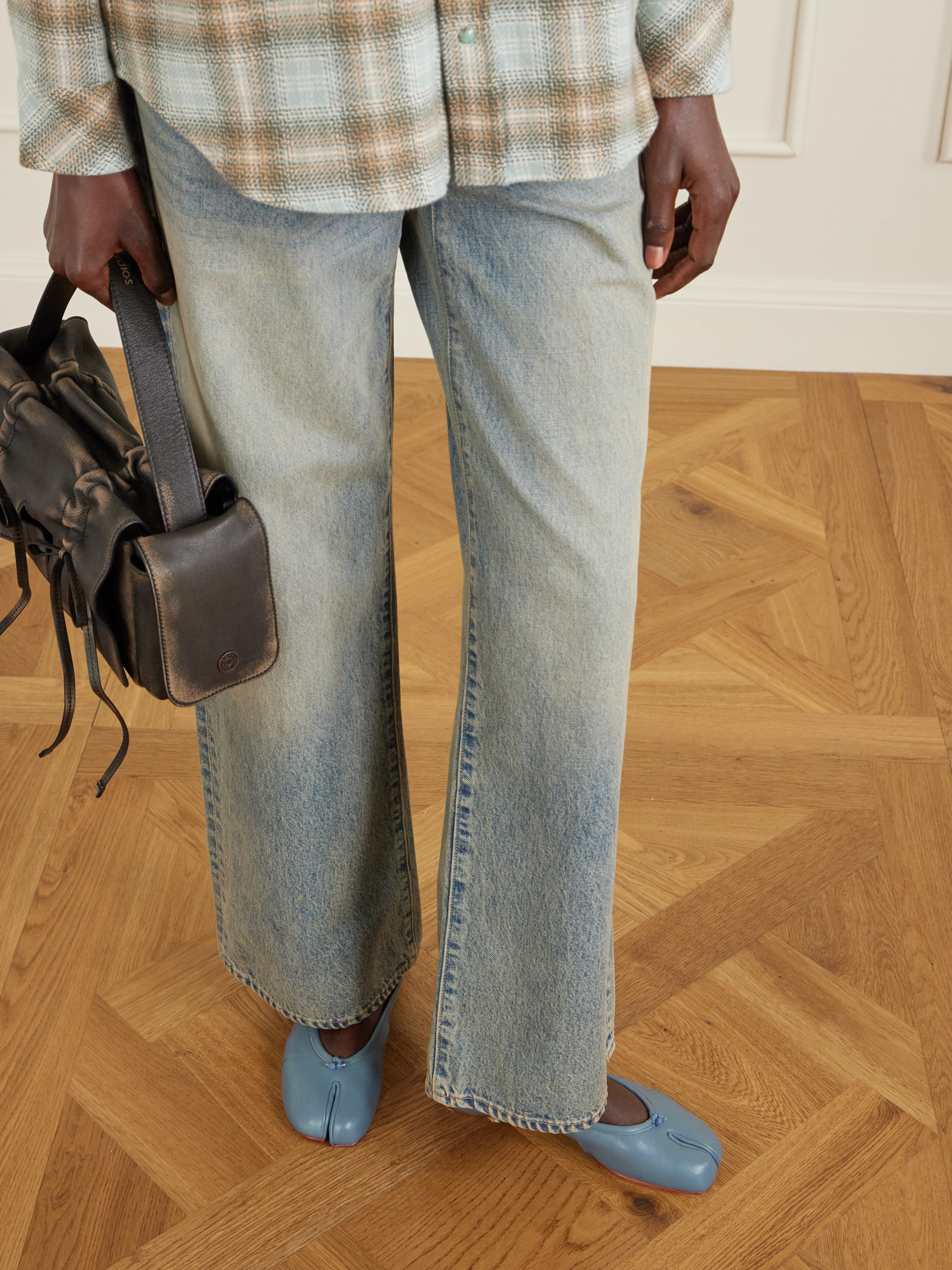 Maison Margiela Tabi Split-toe Textured Leather Ballet Flats In Blue