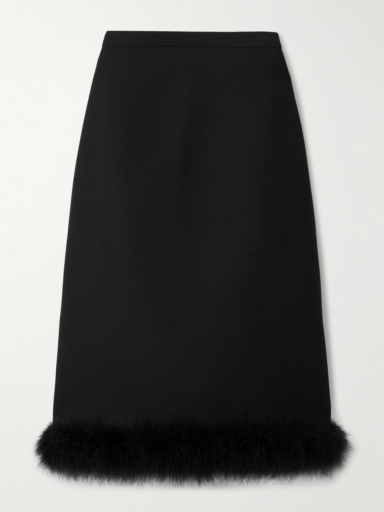 Valentino Feather-trimmed Wool And Silk-blend Crepe Skirt In Black