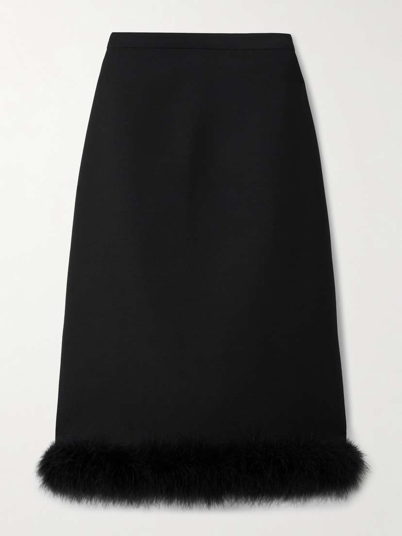 Valentino Garavani Feather-trimmed Wool And Silk-blend Crepe Skirt