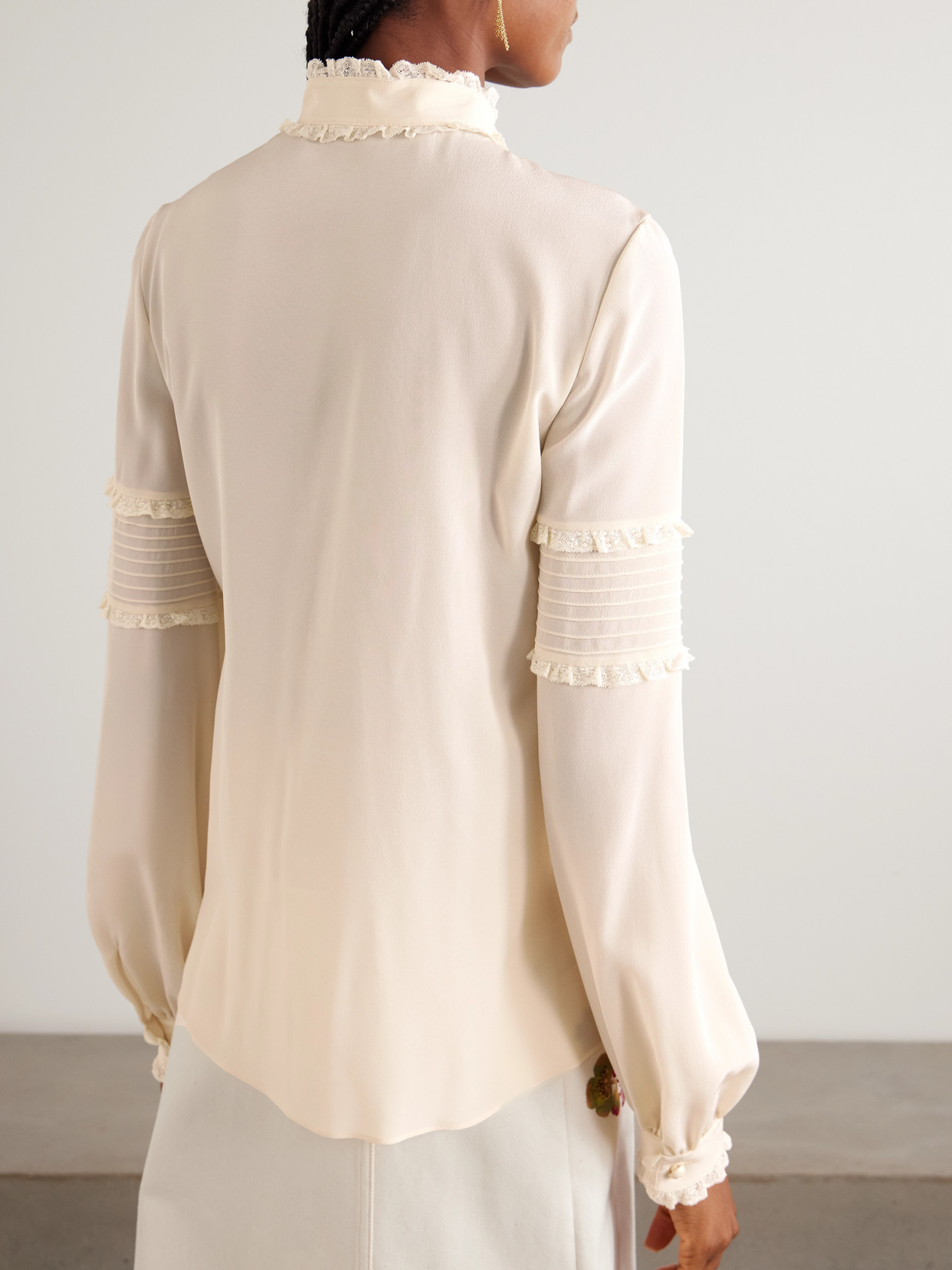 Garavani - Lace-Trimmed Silk Crepe De Chine Blouse