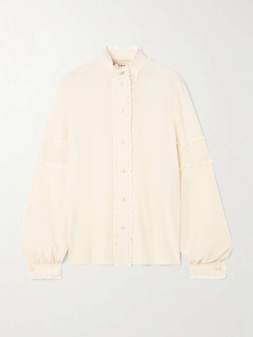 Valentino Garavani Lace-trimmed Silk Crepe De Chine Blouse