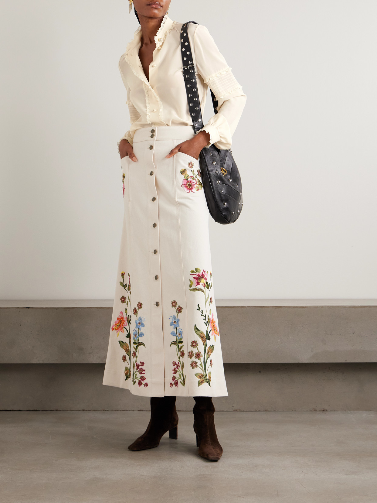 Garavani - Lace-Trimmed Silk Crepe De Chine Blouse