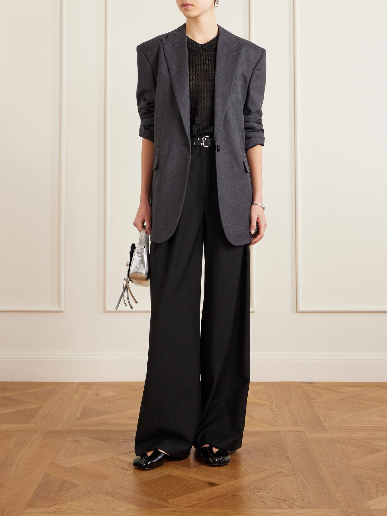 Maison Margiela Tabi Flat Slingback With Distinctive Split-toe Design In Gray