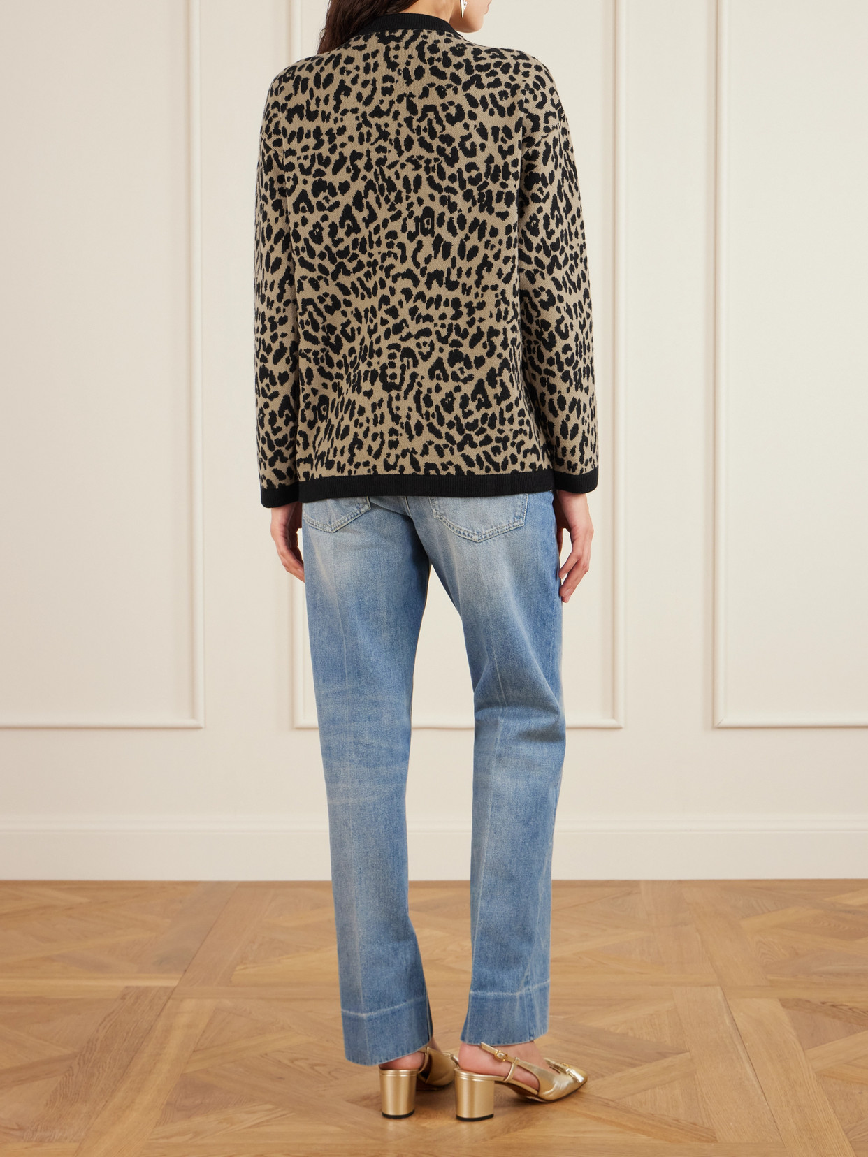 Valentino Leopard-jacquard Wool Cardigan In Brown