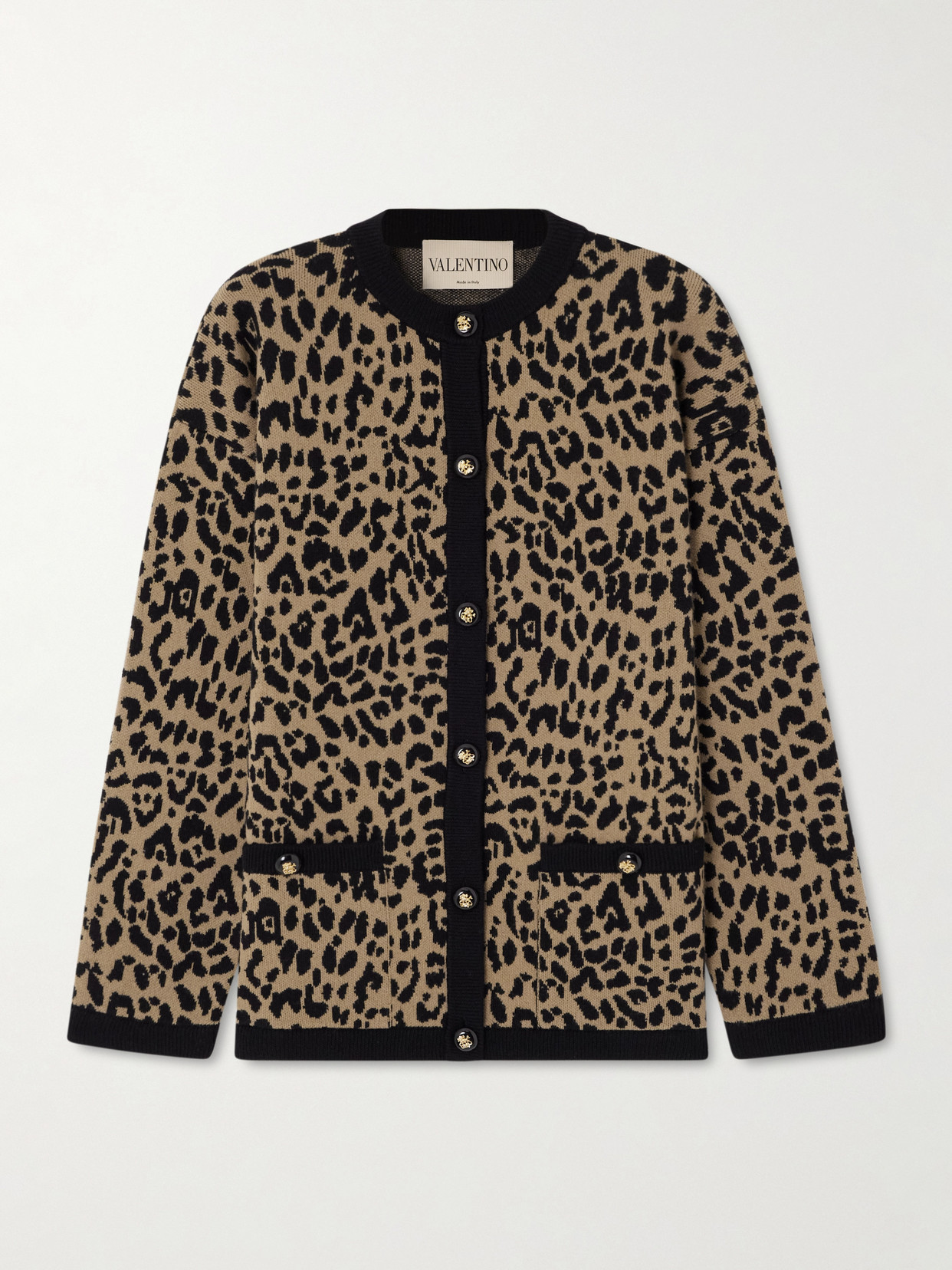Valentino Leopard-jacquard Wool Cardigan In Brown