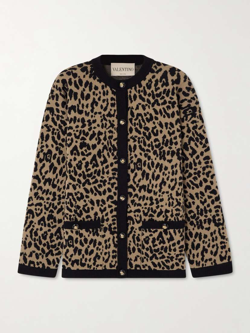 Valentino Garavani Leopard-jacquard Wool Cardigan