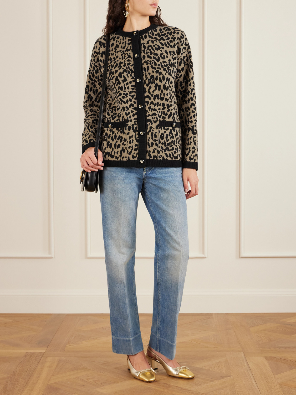 Valentino Leopard-jacquard Wool Cardigan In Brown