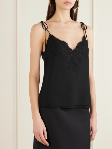Valentino Garavani Floral lace-trimmed silk crepe de chine camisole