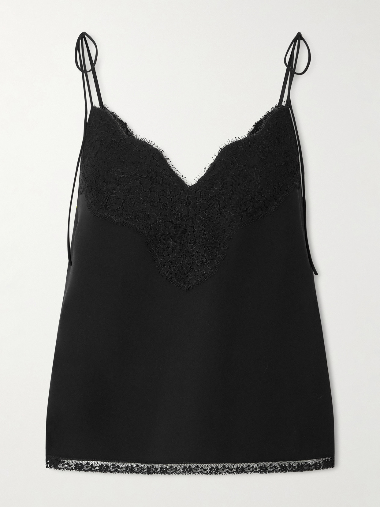Valentino Floral Lace-trimmed Silk Crepe De Chine Camisole In Black