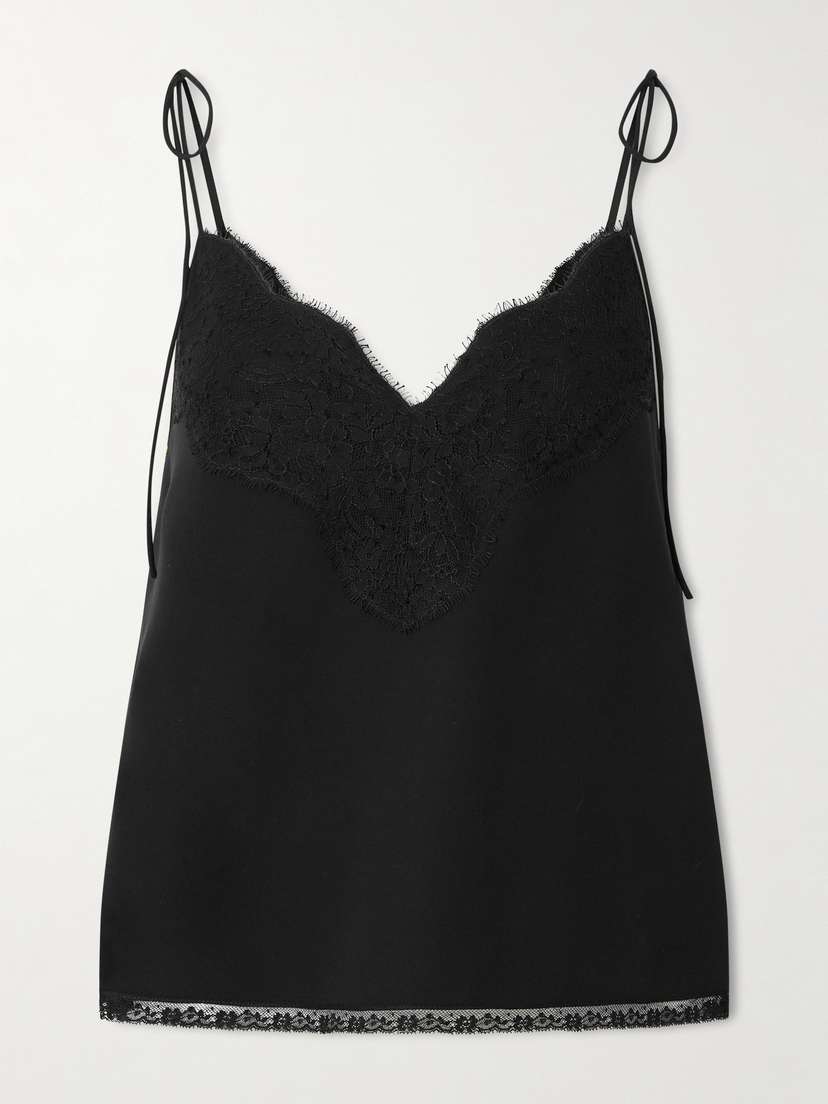 Valentino Garavani Floral Lace-trimmed Silk Crepe De Chine Camisole