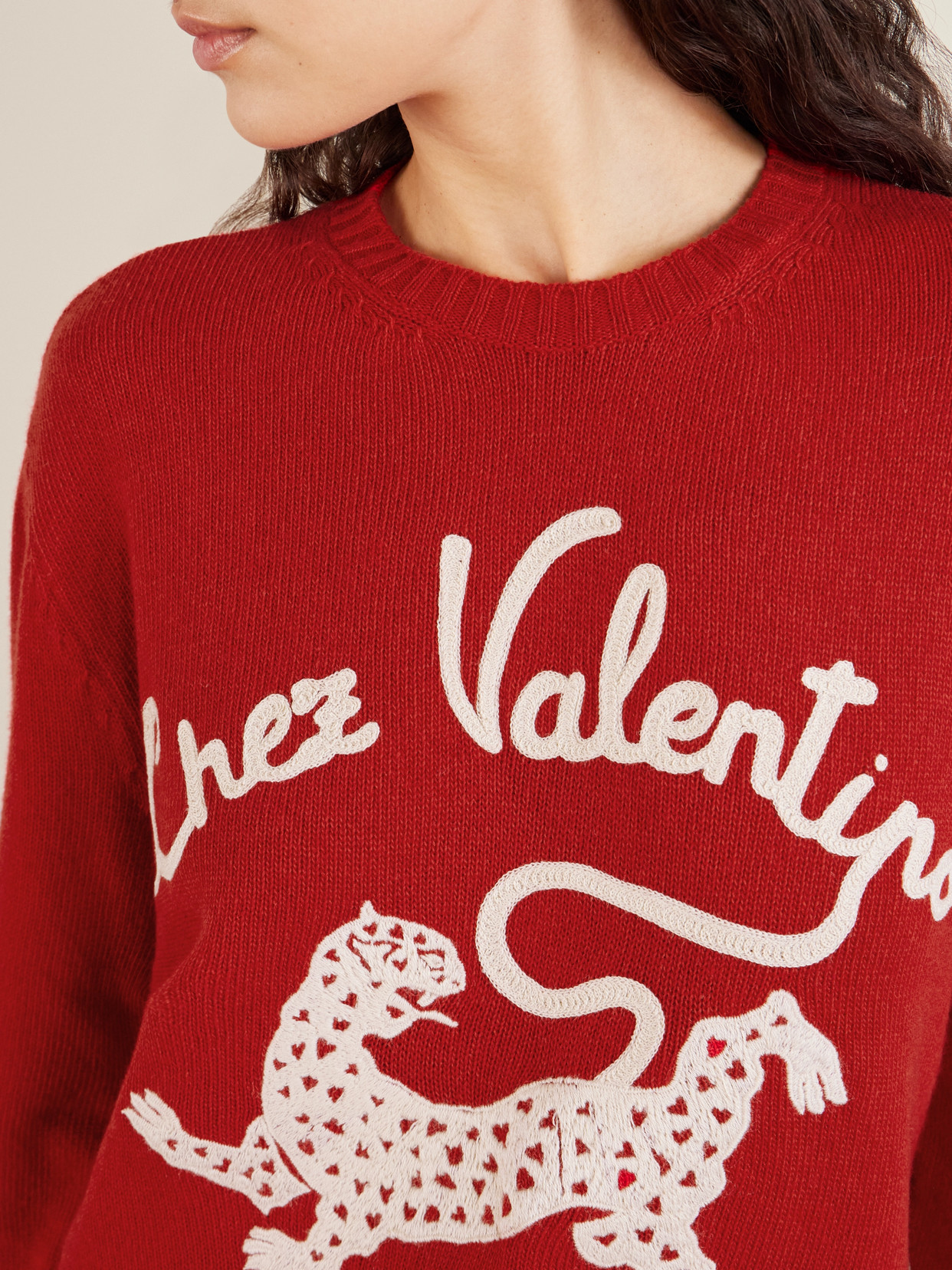 Valentino Embroidered Wool Sweater In Red