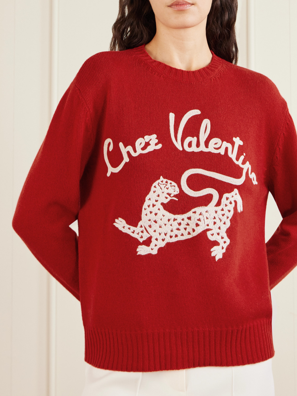 Valentino Embroidered Wool Sweater In Red