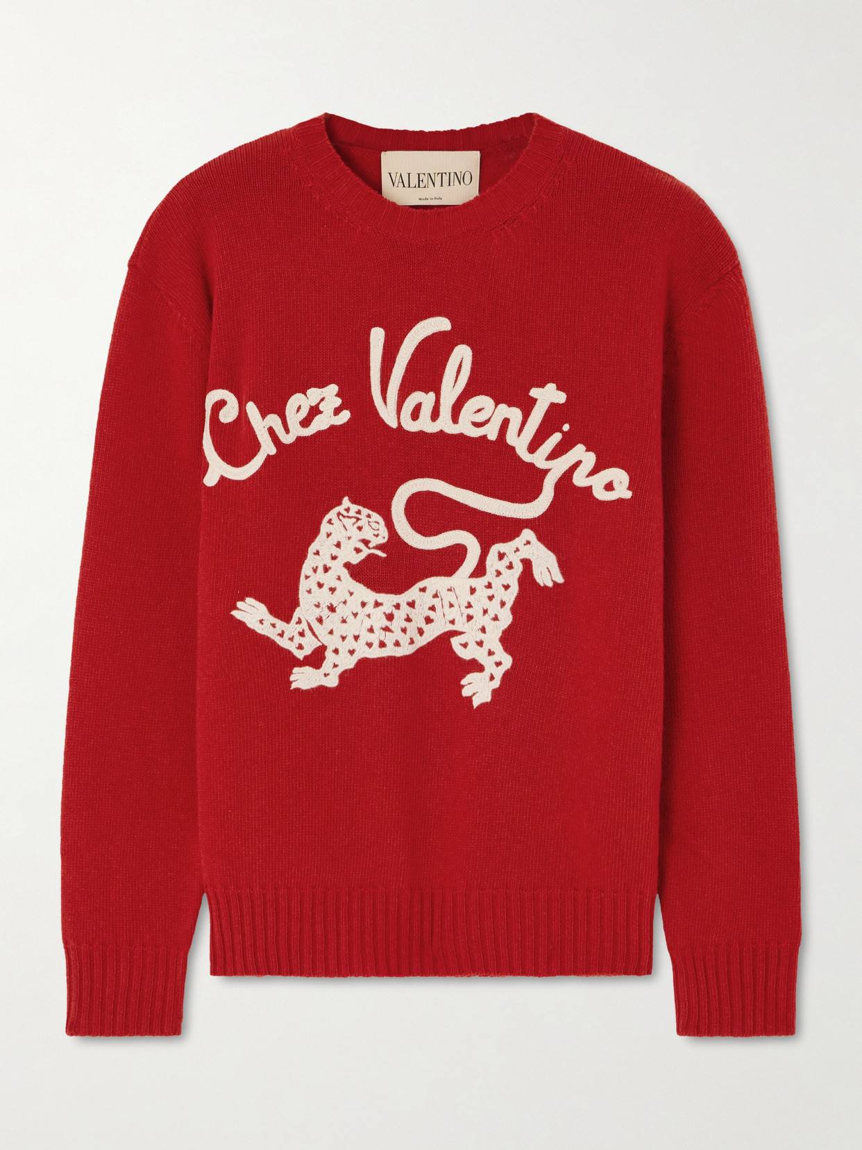 Valentino Embroidered Wool Sweater In Red