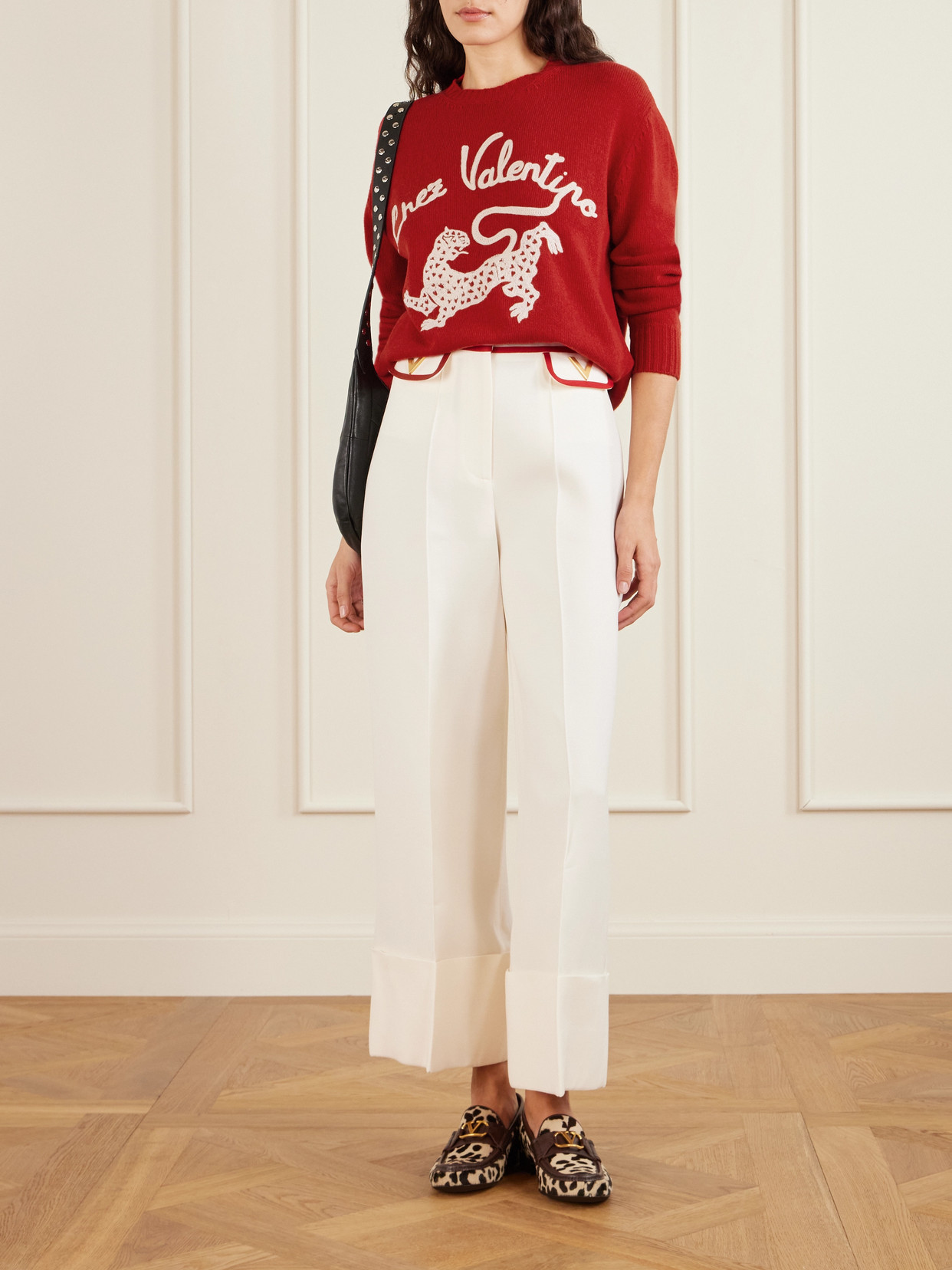 Valentino Embroidered Wool Sweater In Red