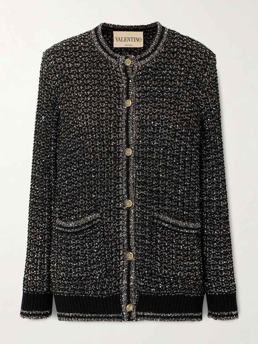 Valentino Garavani Sequin-embellished Metallic Cotton-blend Cardigan