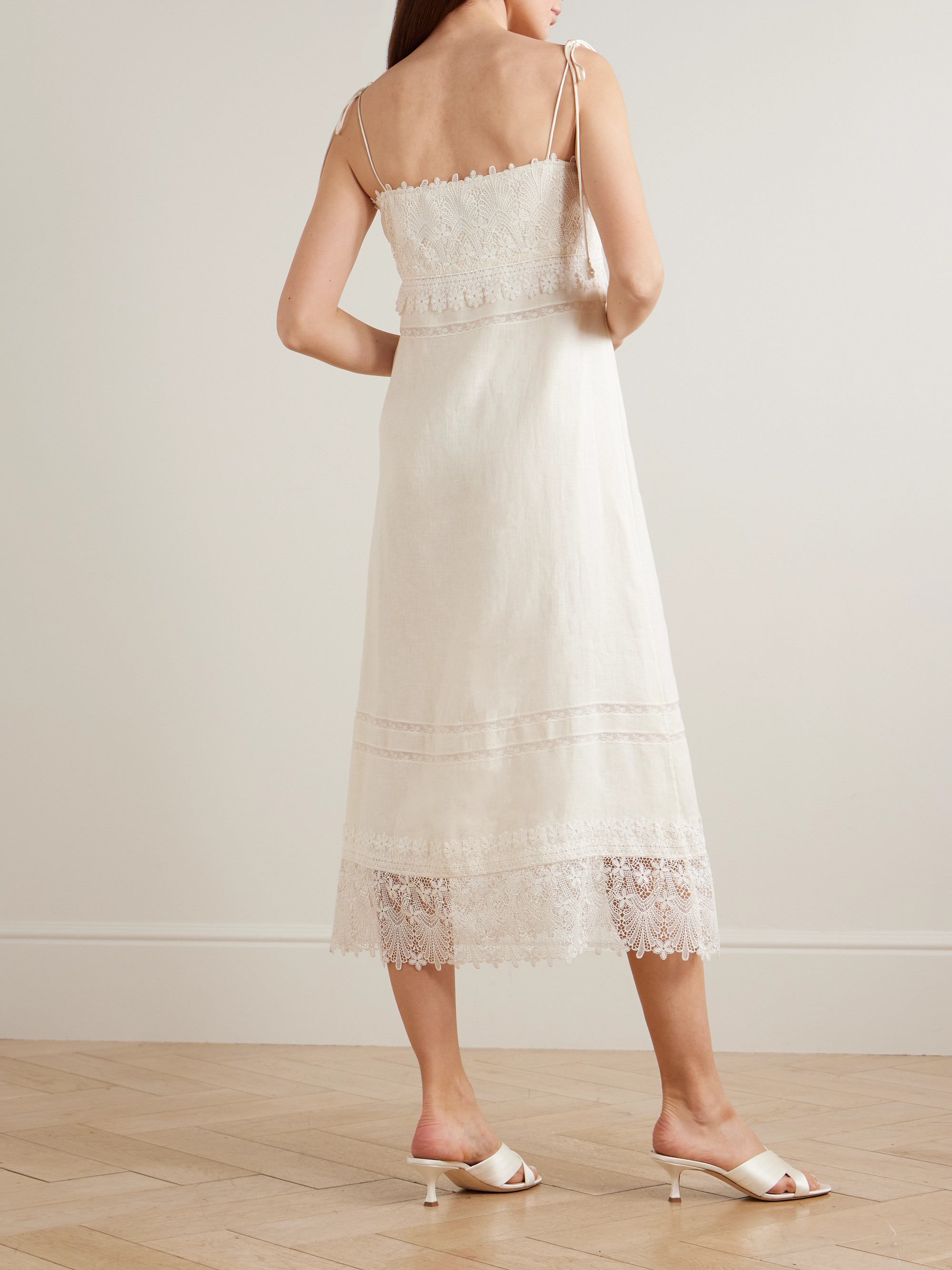 Valentino Garavani - Corded lace-trimmed linen midi dress | Plush