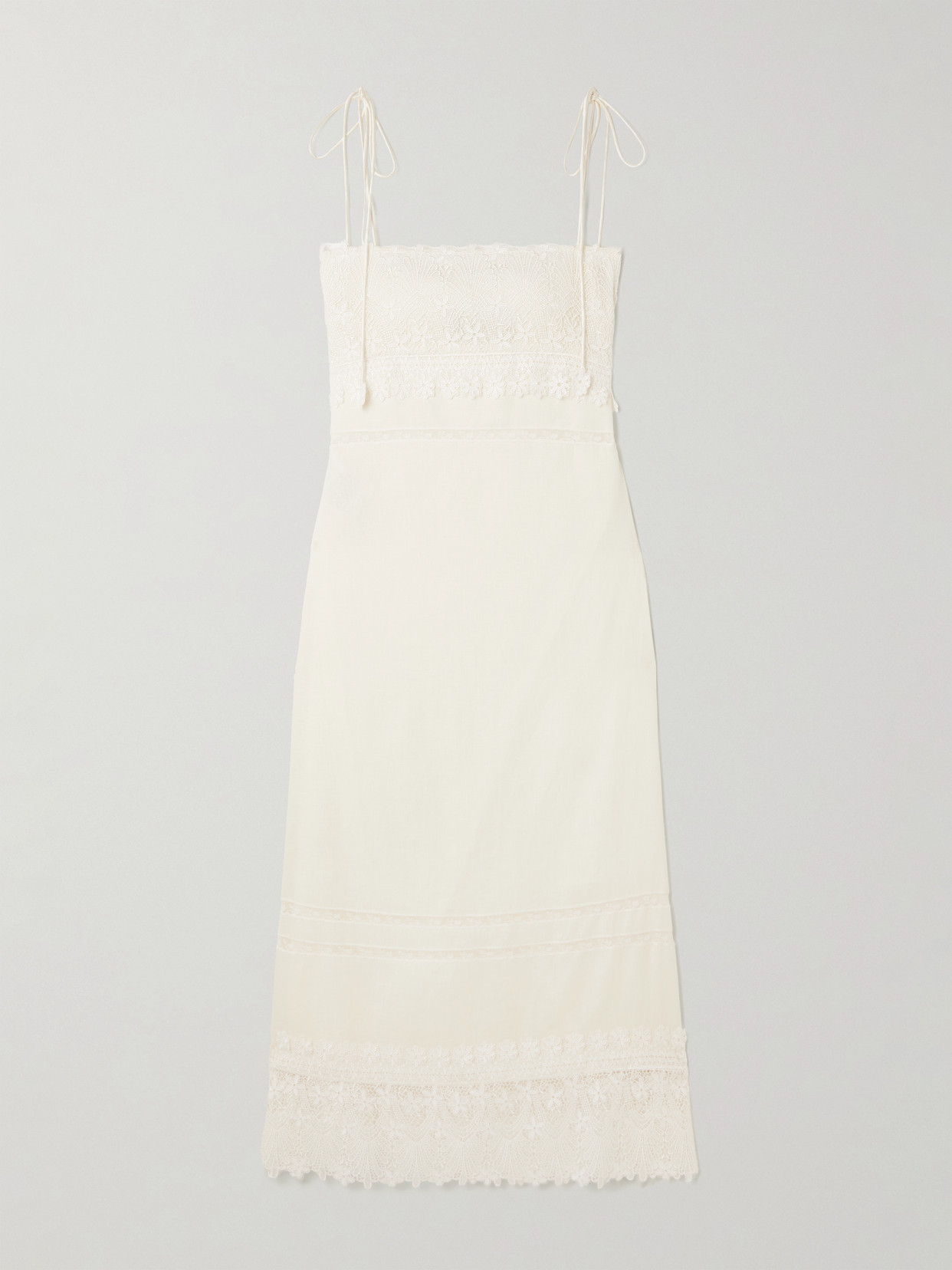 Valentino Corded Lace-trimmed Linen Midi Dress In White