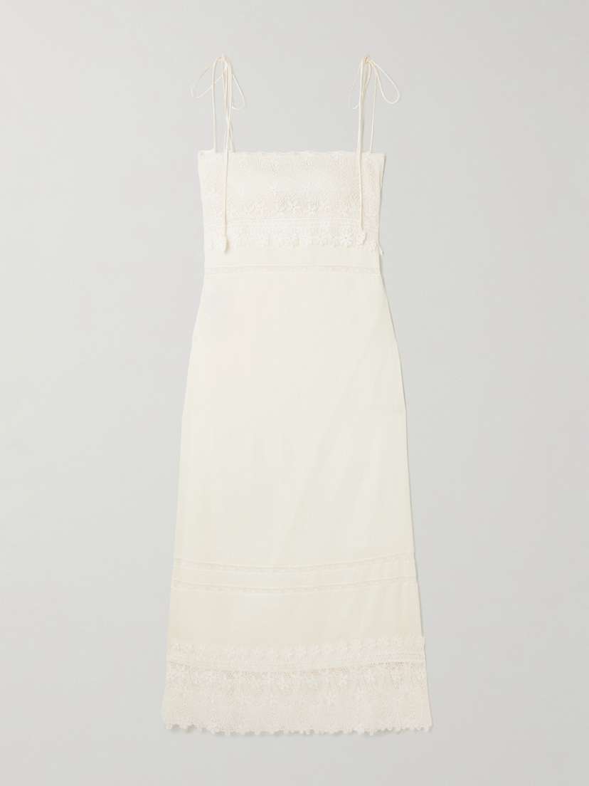 Valentino Garavani Corded Lace-trimmed Linen Midi Dress