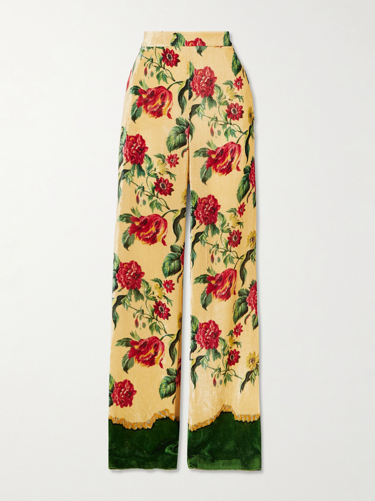 Valentino Floral Velvet-jacquard Straight-leg Pants In Multi