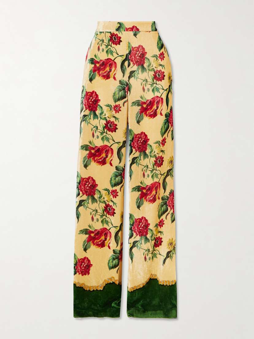 Valentino Garavani Floral Velvet-jacquard Straight-leg Pants