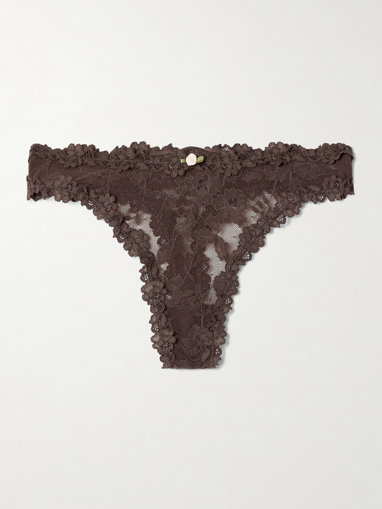 Skims Stretch Lace Thong In Brown
