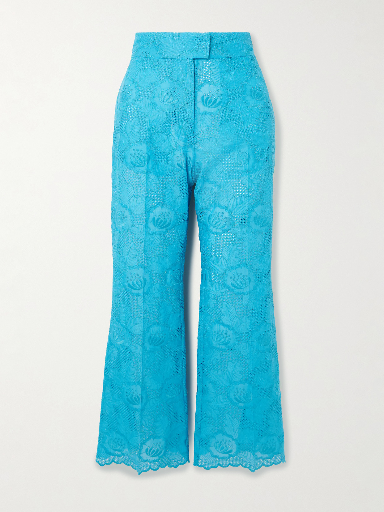 Valentino Broderie Anglaise Cotton Bootcut Pants In Blue