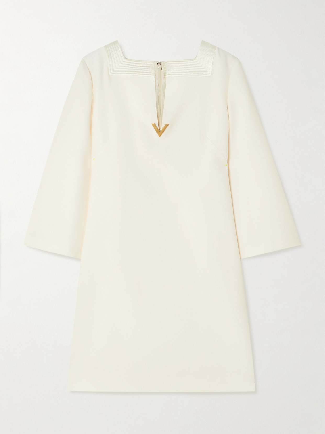 Valentino Embellished Silk Satin-trimmed Wool And Silk-blend Crepe Mini Dress In White