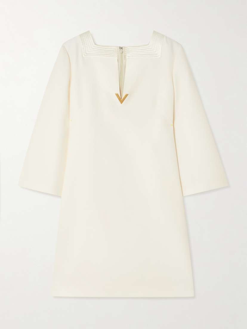 Valentino Garavani Embellished Silk Satin-trimmed Wool And Silk-blend Crepe Mini Dress