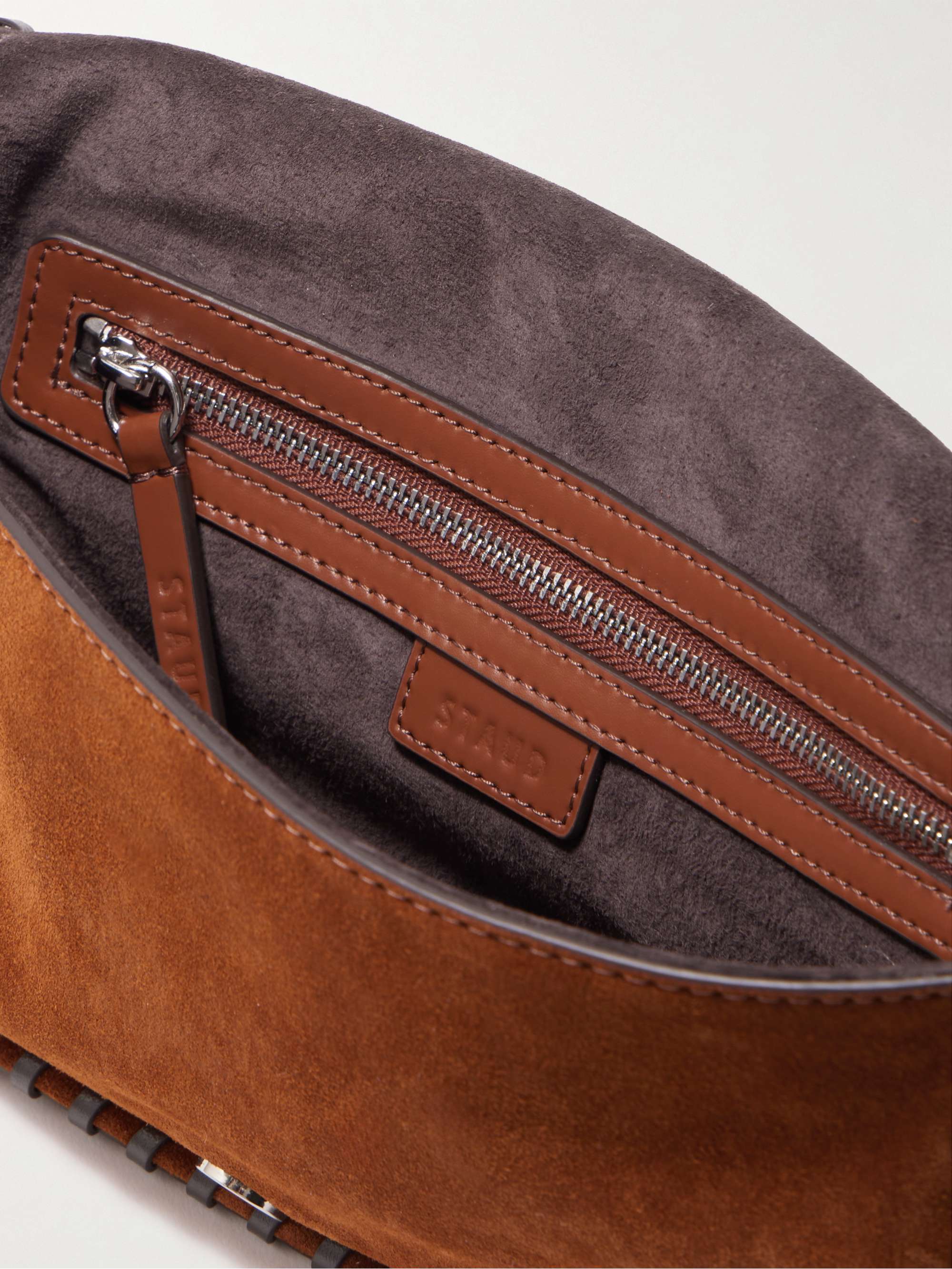 STAUD Harlow buckled whipstitched suede shoulder bag | NET-A-PORTER