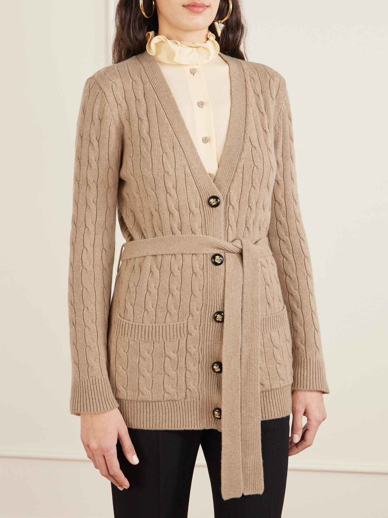 Valentino Cable-knit Cashmere Cardigan In Brown