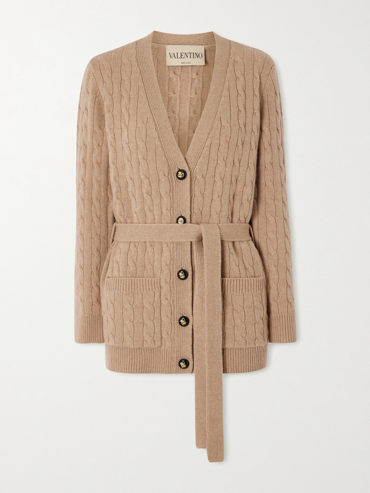 Valentino Cable-knit Cashmere Cardigan In Brown