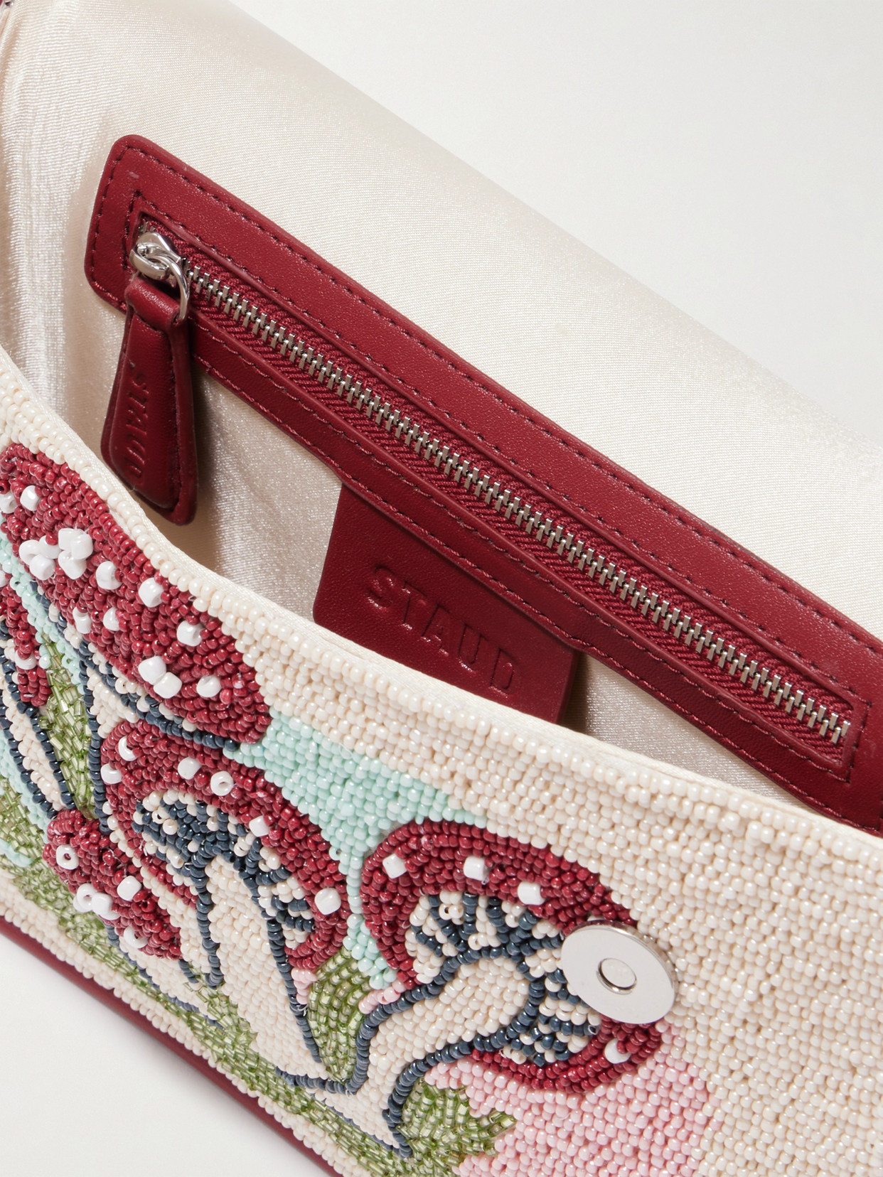 Staud Tommy Bead-embellished Satin Shoulder Bag In Pink