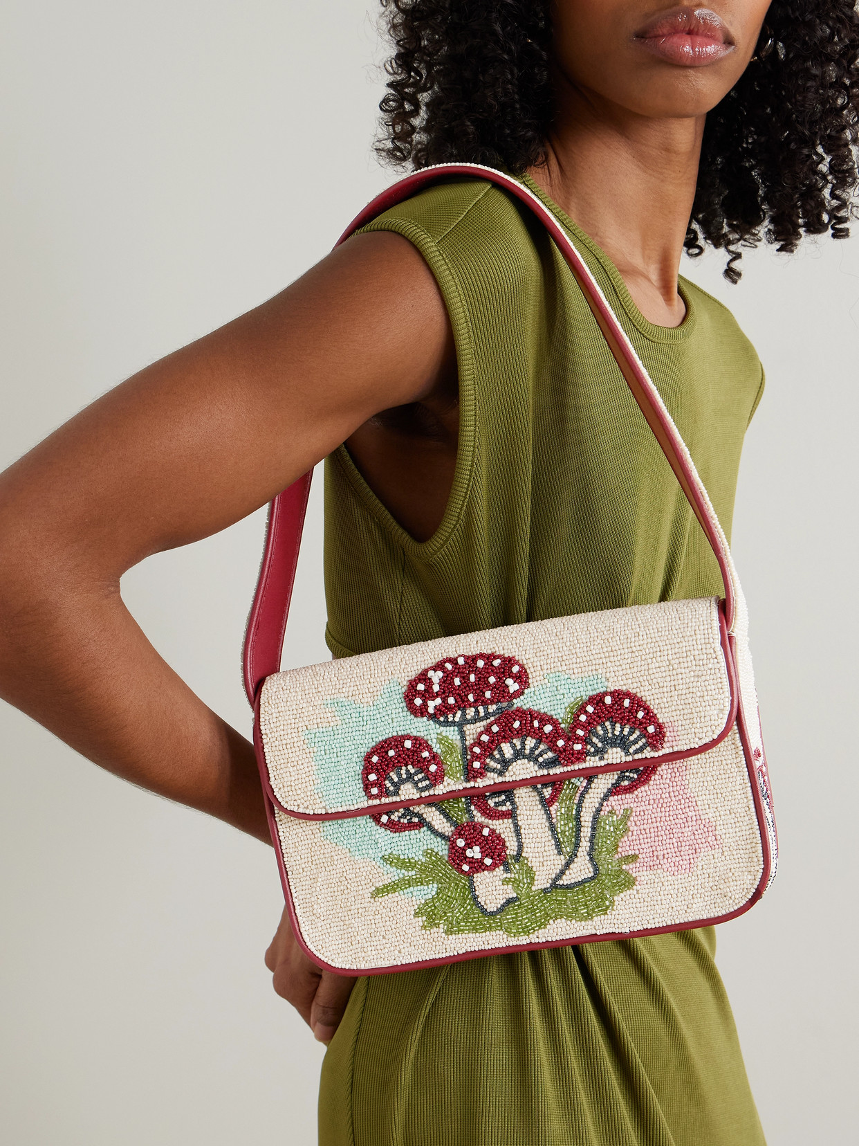 Staud Tommy Bead-embellished Satin Shoulder Bag In Pink