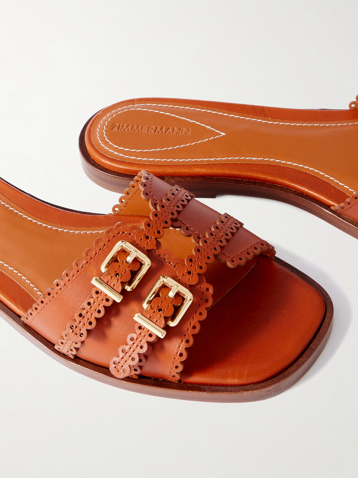 Zimmermann Goldie Buckled Leather Slides In Brown
