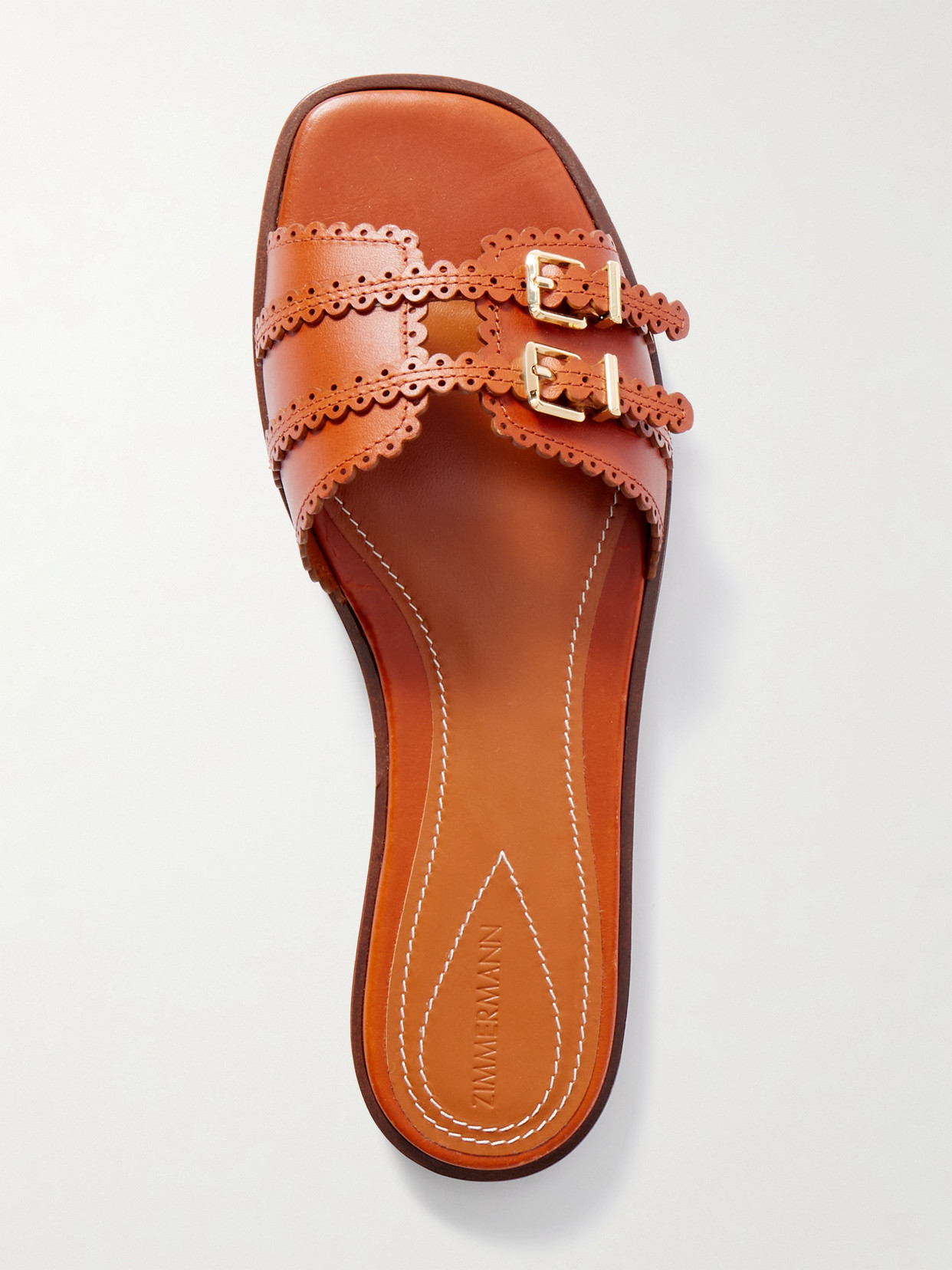 Zimmermann Goldie Buckled Leather Slides In Brown